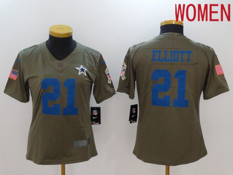 Women Dallas Cowboys #21 Elliott blue Nike Olive Salute To Service Limited NFL Jersey